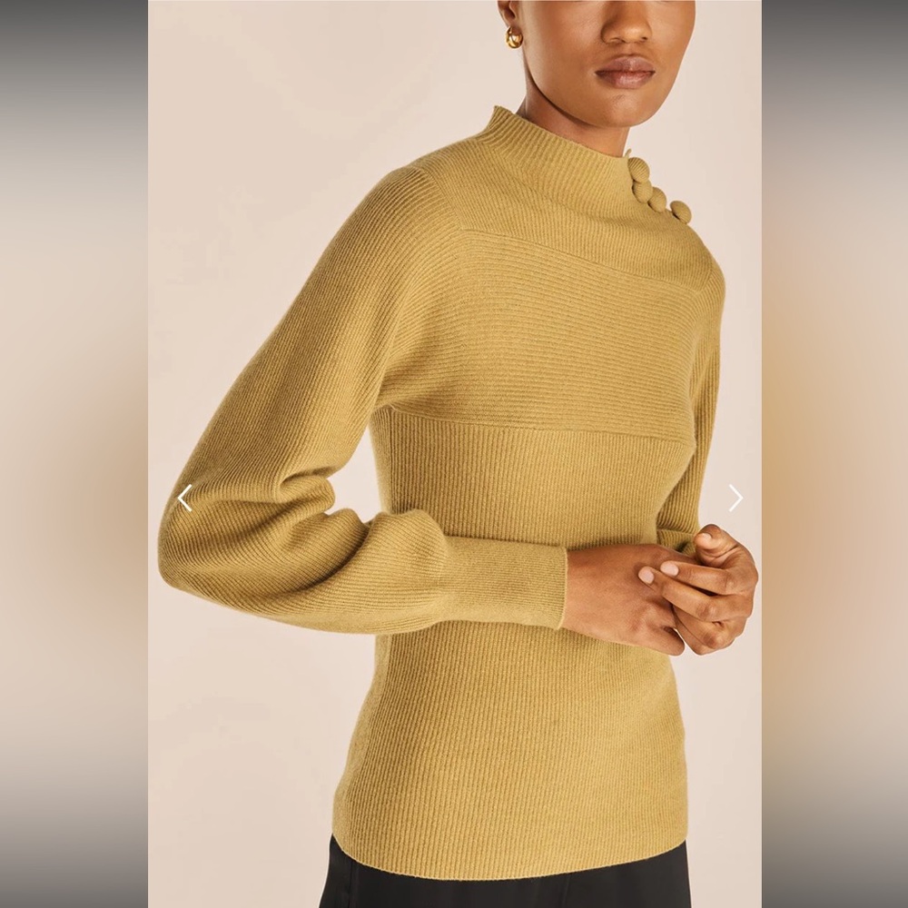 Rebecca Taylor Rib Mock Neck Cashmere Wool Blend Sweater Small